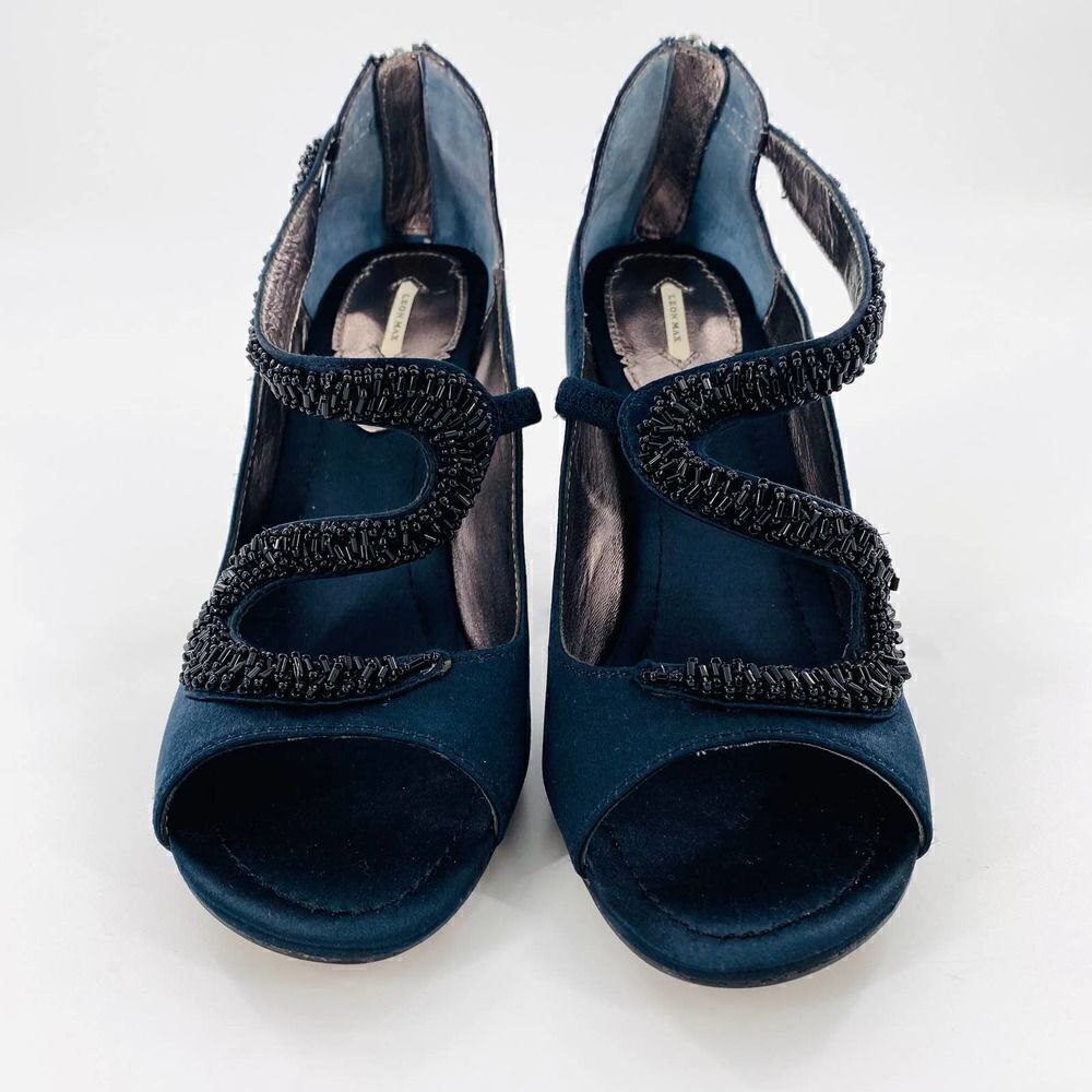 NWOB  Leon Max Beaded-Trim Cutout Heel Sandal Size 8M